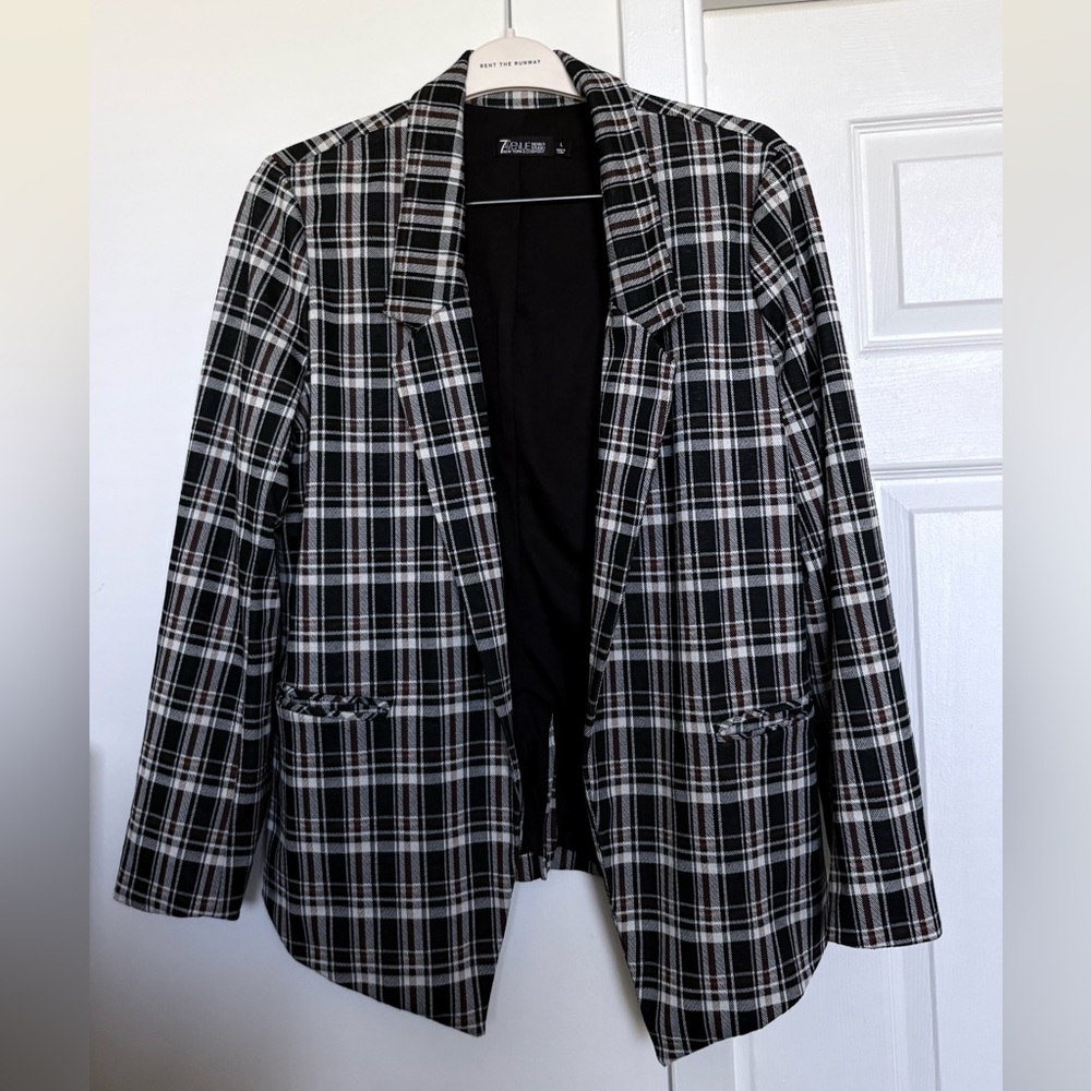 Black, White and light brown Plaid Blazer